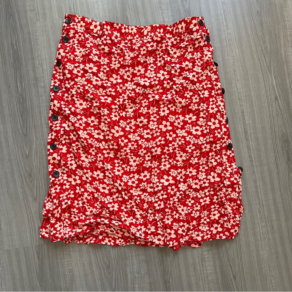 Madewell Red Floral Midi Skirt